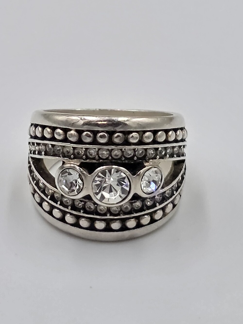 Premier Designs Silver Crystal Chunky Statement Ring Size 6